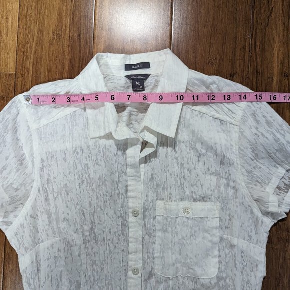 Eddie Bauer White Burnout Button Up Short Sleeve Blouse - Picture 9 of 10